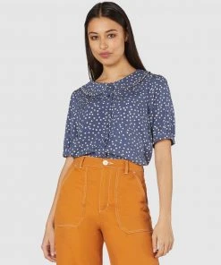 Princess Highway Olivia Spot Blouse Blue