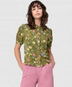Princess Highway Heather Ditsy Blouse Green