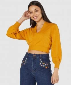 Princess Highway Ballet Wrap Knit Top Yellow