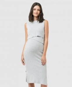 Ripe Maternity Layered Knit Nursing Dress Silver Marle