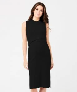Ripe Maternity Layered Knit Nursing Dress Black