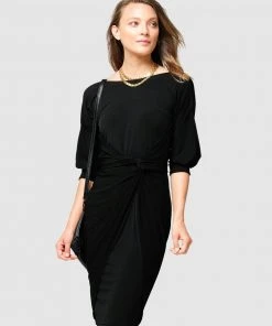 SACHA DRAKE Cowl Tie Drape Dress Black