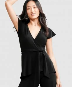 SACHA DRAKE Cap Sleeve Wrap Top Black