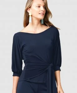 SACHA DRAKE Cowl-Tie Drape Top Navy