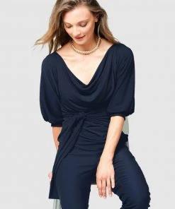 SACHA DRAKE Cowl-Tie Drape Top Navy -Deals The Style Setters Store http3A2F2Fstatic.theiconic.com .au2Fp2Fsacha drake 2450 2745701 4