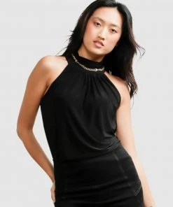SACHA DRAKE High Neck Tie Top Black