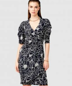 SACHA DRAKE Coltrane Wrap Dress Navy White Flower