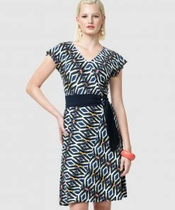 SACHA DRAKE Penny Arcade Dress Navy Diamond Print