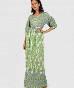 SACHA DRAKE Dandelion Floats Maxi Lime Lavender Fine Cotton