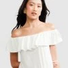SACHA DRAKE Off-Shoulder Frill Top Ivory