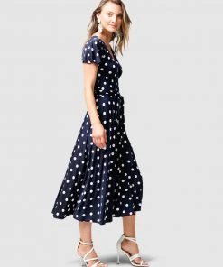 SACHA DRAKE Reverse Wrap Midi Dress Navy Spot -Deals The Style Setters Store http3A2F2Fstatic.theiconic.com .au2Fp2Fsacha drake 8465 4768311 3