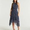 Stella Fuzzy Spot Ruffle Halter Dress Navy/Milk