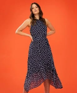 Stella Fuzzy Spot Ruffle Halter Dress Navy/Milk -Deals The Style Setters Store http3A2F2Fstatic.theiconic.com .au2Fp2Fstella 1437 9867551 7