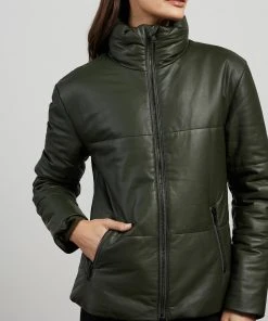 West 14th Uptown Puffer Jacket Bottlebush Green Leather -Deals The Style Setters Store http3A2F2Fstatic.theiconic.com .au2Fp2Fwest14 0902 6087621 4