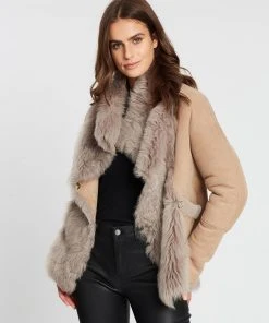 West 14th Spring Street Shearling Coat Taupe Shearling