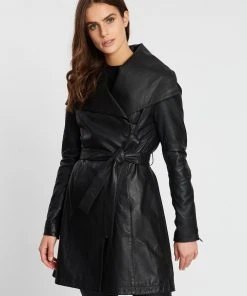West 14th Washington Drape Trench Black Leather