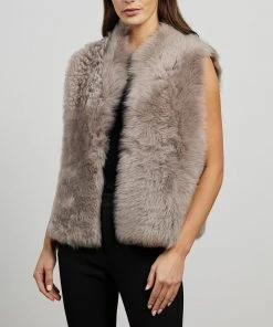 West 14th Bushwick Shearling Vest Taupe Shearling