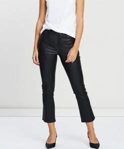 West 14th Midtown Crop Flare Pants Black Stretch Leather