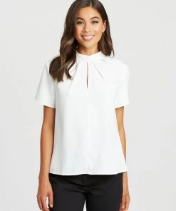 Willa Alexandra Tuck Neck Top White